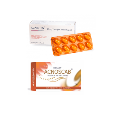 Комплекс від акне і вугрів Акнеген 20 мг і антибактеріальне мило Acnoscab 75г 846 фото